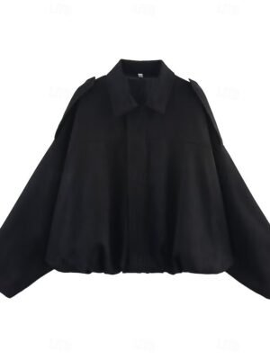 Casual Regular Fit Plain Turndown Long Sleeve Short Jacket - Image 3