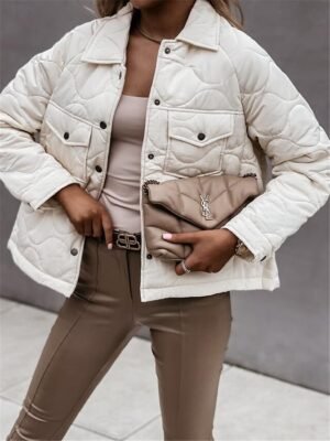Casual Regular Fit Plain Turndown Long Sleeve Short Coat - Image 4