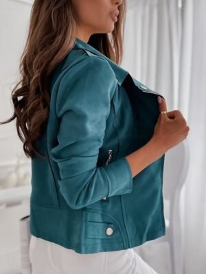 Casual Regular Fit Plain Turndown Long Sleeve Short Jacket - Image 4