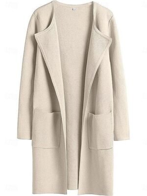 Casual Regular Fit Plain Turndown Long Sleeve Long Coat - Image 4