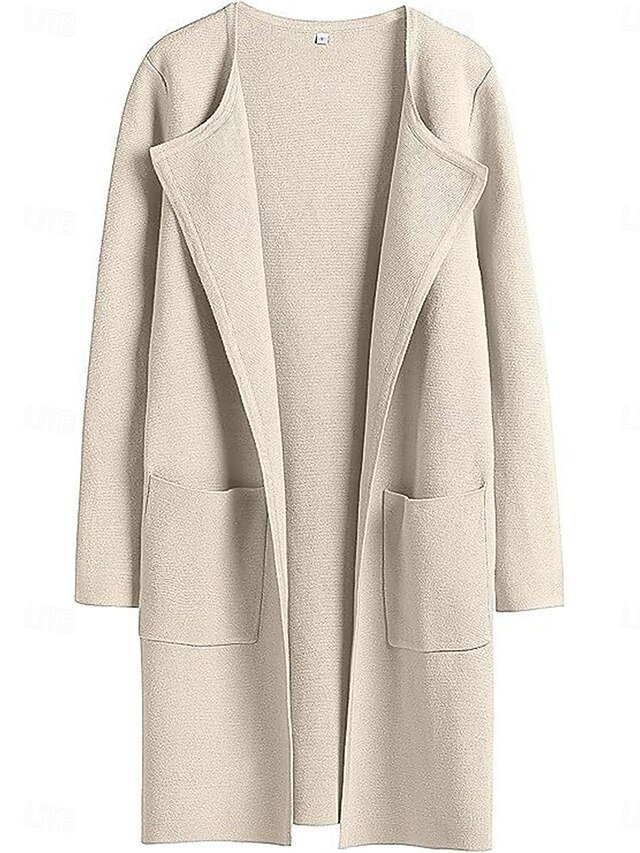 Casual Regular Fit Plain Turndown Long Sleeve Long Coat - Image 4