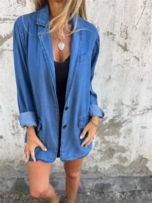 Casual Regular Fit Plain Turndown Long Sleeve Jacket - Image 4