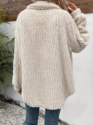 Casual Regular Fit Plain Turndown Long Sleeve Teddy Coat - Image 4