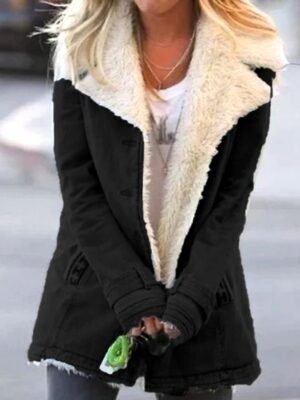 Casual Regular Fit Plain Turndown Long Sleeve Fleece Jacket - Image 4