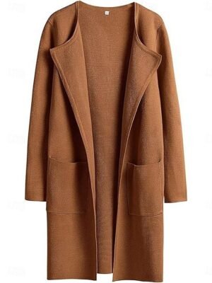 Casual Regular Fit Plain Turndown Long Sleeve Long Coat - Image 5