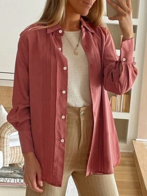 Casual Regular Fit Plain Turndown Long Sleeve Shirt Jacket - Image 5