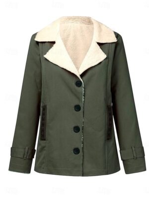 Casual Regular Fit Plain Turndown Long Sleeve Fleece Jacket - Image 5