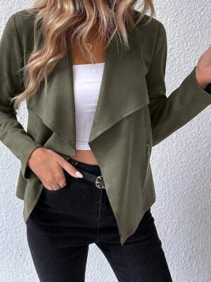 Casual Regular Fit Plain Turndown Long Sleeve Jacket - Image 5