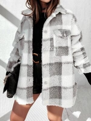 Casual Regular Fit Plain Turndown Long Sleeve Fleece Jacket - Image 5