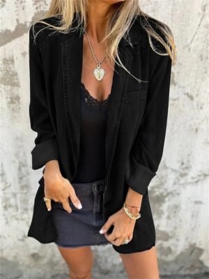 Casual Regular Fit Plain Turndown Long Sleeve Jacket - Image 6
