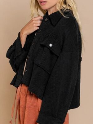 Casual Regular Fit Plain Turndown Long Sleeve Short Jacket - Image 6