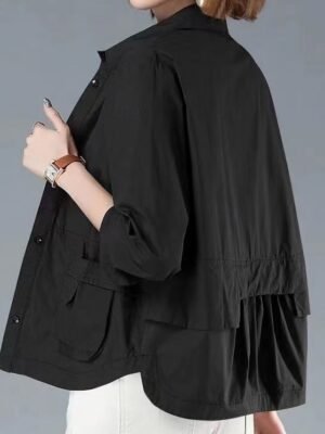 Casual Regular Fit Plain Turndown Long Sleeve Short Jacket - Image 7