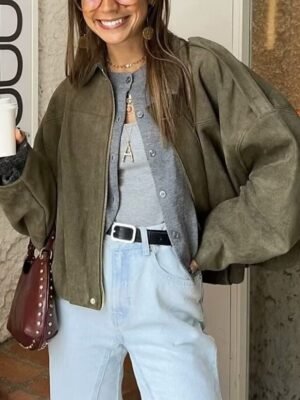 Casual Regular Fit Plain Turndown Long Sleeve Short Jacket - Image 7