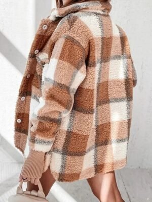 Casual Regular Fit Plain Turndown Long Sleeve Fleece Jacket - Image 7