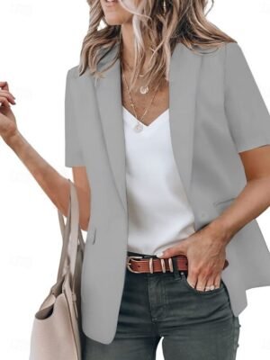 Casual Regular Fit Plain Turndown Short Sleeve Blazer - Image 10