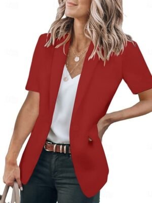 Casual Regular Fit Plain Turndown Short Sleeve Blazer - Image 6