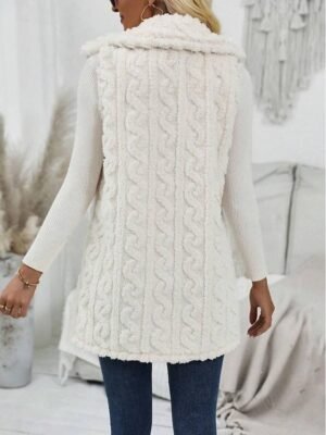 Casual Regular Fit Plain Turndown Sleeveless Regular Teddy Coat - Image 2