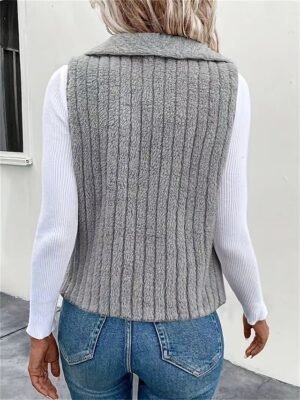 Casual Regular Fit Plain Turndown Sleeveless Vest - Image 6