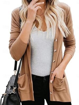 Casual Regular Fit Plain V Neck Long Sleeve Jacket - Image 1