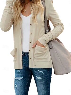 Casual Regular Fit Plain V Neck Long Sleeve Jacket - Image 14