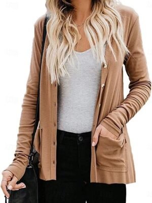 Casual Regular Fit Plain V Neck Long Sleeve Jacket - Image 2