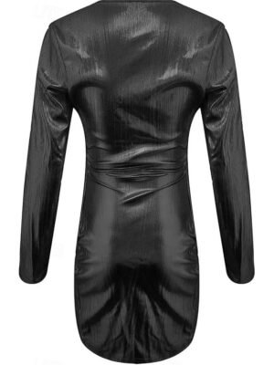 Casual Regular Fit Plain V Neck Long Sleeve Mini Dress - Image 2