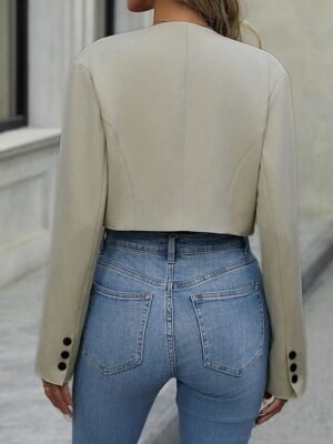 Casual Regular Fit Plain V Neck Long Sleeve Short Jacket - Image 2