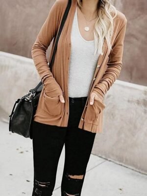 Casual Regular Fit Plain V Neck Long Sleeve Jacket - Image 3