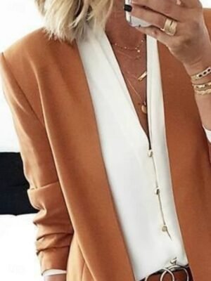 Casual Regular Fit Plain V Neck Long Sleeve Blazer - Image 3