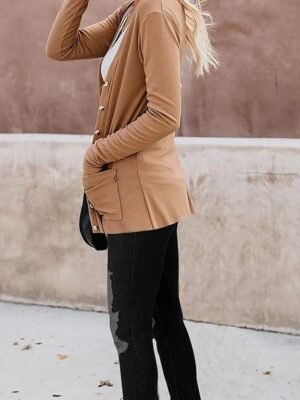Casual Regular Fit Plain V Neck Long Sleeve Jacket - Image 4
