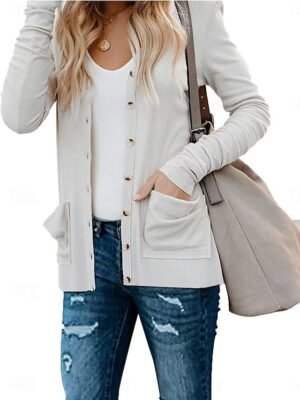 Casual Regular Fit Plain V Neck Long Sleeve Jacket - Image 7