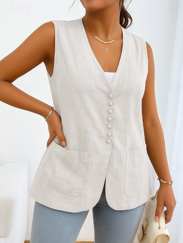 Casual Regular Fit Plain V Neck Sleeveless Short Vest - Image 1