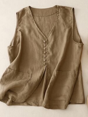 Casual Regular Fit Plain V Neck Sleeveless Short Vest - Image 13