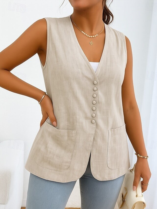 Casual Regular Fit Plain V Neck Sleeveless Short Vest - Image 2