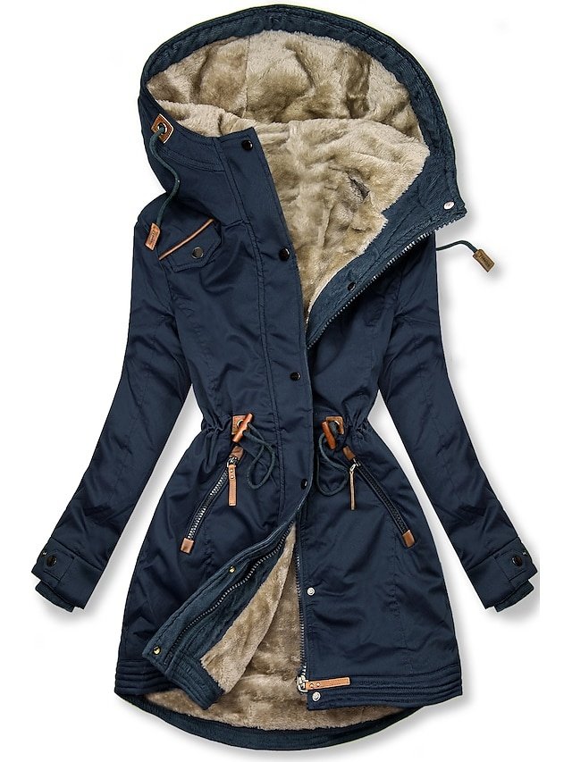 Casual Regular Fit Plain Zipper Hoodie Long Sleeve Parka - Image 2