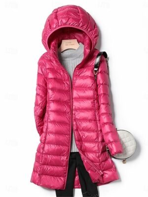 Casual Regular Fit Plain Zipper Long Hoodie Long Sleeve Puffer Jacket - Image 1