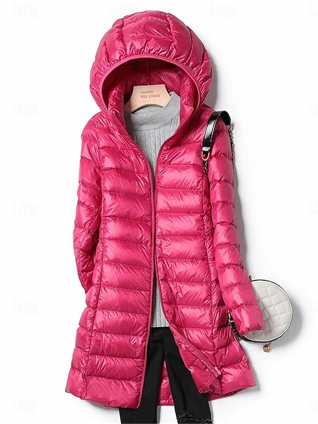 Casual Regular Fit Plain Zipper Long Hoodie Long Sleeve Puffer Jacket - Image 1