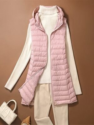 Casual Regular Fit Plain Zipper Long Hoodie Sleeveless Vest - Image 10