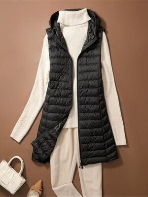 Casual Regular Fit Plain Zipper Long Hoodie Sleeveless Vest - Image 11