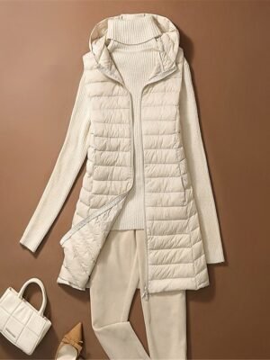 Casual Regular Fit Plain Zipper Long Hoodie Sleeveless Vest - Image 2