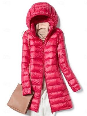 Casual Regular Fit Plain Zipper Long Hoodie Long Sleeve Puffer Jacket - Image 2