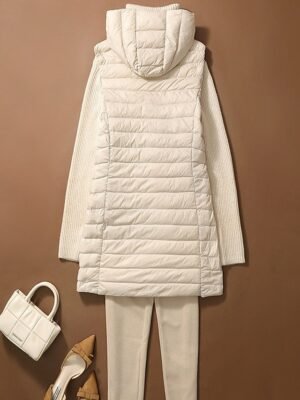 Casual Regular Fit Plain Zipper Long Hoodie Sleeveless Vest - Image 3