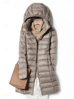 Casual Regular Fit Plain Zipper Long Hoodie Long Sleeve Puffer Jacket - Image 4