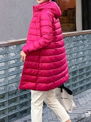 Casual Regular Fit Plain Zipper Long Hoodie Long Sleeve Puffer Jacket - Image 8