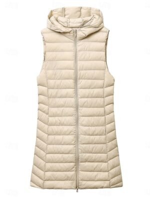 Casual Regular Fit Plain Zipper Long Hoodie Sleeveless Vest - Image 8
