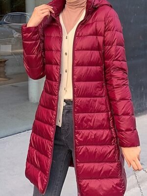 Casual Regular Fit Plain Zipper Long Hoodie Long Sleeve Puffer Jacket - Image 9