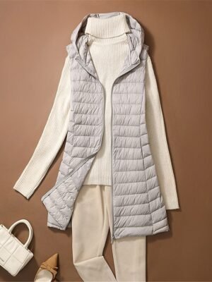 Casual Regular Fit Plain Zipper Long Hoodie Sleeveless Vest - Image 9