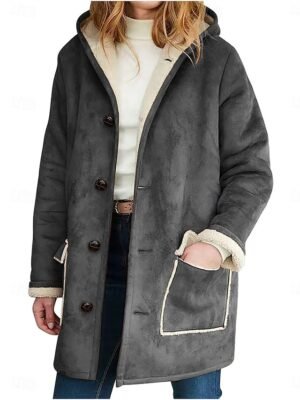 Casual Regular Fit Plain Zipper Long Sleeve Long Fleece Jacket - Image 1