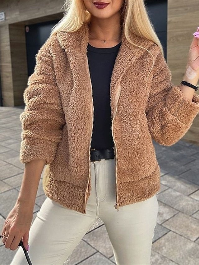 Casual Regular Fit Plain Zipper Long Sleeve Short Hoodie - Image 1