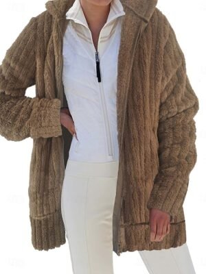 Casual Regular Fit Plain Zipper Long Sleeve Fleece Jacket - Image 1